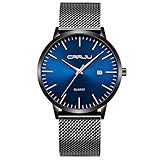 CRRJU Herren Uhr Ultra-schlanke Nur 7mm Männer Uhren Mode Wasserdicht mit Edelstahlband Mesh und Datumsanzeige Analog Quarz Business Armbanduhr für Herren (Schwarz Blau-Silber)