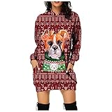 Liewiny Damen Pullover Kleid Weihnachten Mini sexy lustige Weihnachtskleid Weihnachtspullover Plus Größe Winter Langarm R