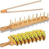 Bambus-Taco-Halter, Tellertablett mit Gestell für 8 weiche oder harte Tacos – ideal auch für Burritos und Tortillas – Taco-Halter, Taco-Halter, Taco-Halter, Teller, Geschenk, Bar, Holz, 1 x 8 T