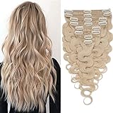 SEGO Haarverlängerung, Echthaar, mit Clips, gewellt, doppelt gewebt, Nr. 60 Platinblond, 45,7 cm, 140 g, 8 Stück