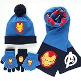 PRETAY Boys Captain America Avengers Iron Man Beanie Hat Scarf Gloves Warm Winter Hat Set for Children Winter Autumn Warm Hat Windproof Fashion Accessories (Color : A, Size : M)