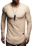 Leif Nelson Herren Pullover Rundhals-Ausschnitt Schwarzer Männer Longsleeve dünner Pulli Sweatshirt Langarmshirt Crew Neck Jungen Hoodie T-Shirt Langarm Oversize LN6298 Beige Larg