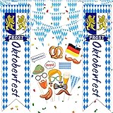 Herefun Oktoberfest Deko, Oktoberfest Party Dekorationen Set, Oktoberfest Foto Requisit, 2 Blau Weiß Banner, 2 x10 M Wimpel Girlande, Oktoberfest Bayrische Dekoration Set, Oktoberfest Party Artik