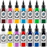 DLD Tattoo Farbe Set Profi 14 Farben 30ml pro Flasche, Schwarz Rot Weiß Tattoos Tinte Stick and Poke Körperfarben Permanent Make Up Microblading Pigment Tattoo Zubehör Tätowierfarbe Veg
