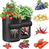 ANDSTON Kartoffeln Pflanzen Tasche, 2er Pack 7 Gallonen Kartoffel Pflanzsack, Belüftung Vliesstoffgefäße Pflanzentaschen, Pflanztasche mit Sichtfenster und Griffen für Karotten, Tomaten (Schwarz)