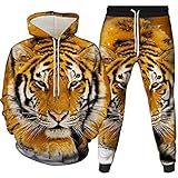 URVIP Unisex Tiger Druck Trainingsanzug 3D Printed Hoodie Tops Hosen Sets Sport Anzug Multi-30 S