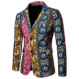 Herren Blazer Jacke Slim Fit Herbst und Winter Casual Mode Anzug Ethnischen Retro Stil Druck Zwei Knöpfe Revers Langarm Outwear, grün, XXL