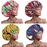 Janmercy 4 Stück afrikanische Satin-Mütze, schwarz, für Frauen, weiche Schlafhaube., schwarz, X-Larg