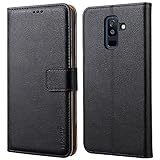 Peakally Samsung Galaxy A6 Plus 2018 Hülle, Premium PU-Leder Tasche Flip Wallet Schutzhülle [Standfunktion] [Kartenfächern] [Magnetischen Verschluss] Handyhülle für Samsung A6 Plus 2018 6.0'-Schw