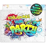 VULAVA 12x EINLADUNGSKARTEN für Party und Kindergeburtstag - die Karten im frech bunten Graffiti Design sind die perfekte EINLADUNG für Jungen Mädchen Kinder zum Geburtstag Einschulung u. KINDERPARTY