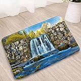 Fußabtreter Bambus Badematten Pflanze Grünes Blatt Wasserfall Wald Holz Brücke Felsen Klippe Schlafzimmer Küche Flanell Rutschfester Teppich Waschb