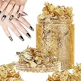 tlidfgeo 15g/Flasche Goldflocken Dekorative Gold Blatt, Harzvergoldete Folie, Blattgold, Blattgold Zum Basteln,Verwendet Für Nailart, DIY Handyhülle, Malerei Und Harzschmuckherstellung (Gold)