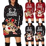 TWIOIOVE Pulloverkleid Damen Weihnachten Pullikleid Minikleid Weihnachten Schneemann-Druck Hoody Weihnachtskleid Gemütlich Warm Atmungsaktiv Abendkleid Tunik