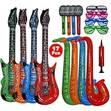 17 stück große größe buntes aufblasbare instrumente spielzeug,enthält: 4x aufblasbare gitarre(93cm),4×aufblasbares saxophon (70cm),4× aufblasbares mikrofon,4×shutter shading gläser,manuelle luftpump
