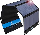 BigBlue 28W tragbar Solar Ladegerät 2-Port USB 4 wasserdichte Solarpanel mit digital Amperemeter und Reißverschluss zum Schutz - für Wiederaufladen USB-Geräte - iPhone Android GoPro usw