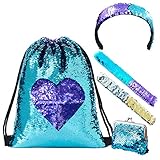 LURICO Meerjungfrau Pailletten Tasche Kordelzug Pailletten Pailletten Stirnband Turnbeutel Pailletten Jutebeutel Rucksack Strandbeutel Glitzer Wende Pailletten Bag fü