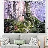 Tapisserie Wandbehang Baumstamm Natur grün Sonnenlicht Wandteppich Hippie Wohnkultur Hintergrund Stoffdecke A3 180x200