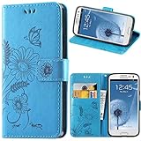 kazineer Galaxy S3 Hülle, Leder Tasche Handyhülle für Samsung Galaxy S3 / S3 Neo Schutzhülle Blume Muster Etui Schale Case - Türkis b