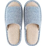 MAATCHH Hausschuhe Baumwolle und Leinen Starke untere Sommer- Breathable Sandals Wood Floor Vier Jahreszeiten Unisex Indoor-Schuhe (Color : Blue, Größe : M)