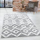 HomebyHome Kurzflor Design Teppich Looped Flor Inka Rauten Muster Abstrakt, Farbe:Grau, Grösse:80x150