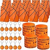 48 Stücke Basketball Party Geschenktüten, Basketball Silikon Armbänder und Orange Basketball Schlüsselanhänger für Kind Erwachsene Basketball Gastgeschenke, Schule Karneval Belohnung