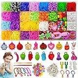 Loom Bänder Set, 1500+ Stück Loops Gummis Regenbogen Lumbänder Gummiarmbänder Selber machen avec 60 Perlen, 22 Gummi Anhänger, 2 Y Loom, 22 Farben Mädchen DIY Rubber Loops Zubehör für Armb