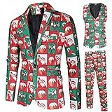 Sonojie Anzug 2/3 Teilig Elegant Blazer Drucken Strickjacke Weihnachtsjacke Weihnachtsanzug Herren Freizeit Festmantel Ballanzug Hochzeitsanzug MäNner Langarm Einreiher Weihnachtem Suit C