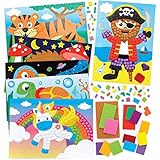 Baker Ross FE502 Mosaik Klebebilder Bastelsets für Kinder - 6er Pack, Mosaik Bilder zum Kleben für Kinder, Kreativ Set fü