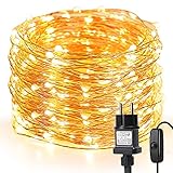 LE 20M LED Lichterkette Draht aus Kupferdraht, 200 LEDs, Wasserdicht IP65, Strombetrieben mit Stecker, Ideale Weihnachtsbeleuchtung für Außen, Innen, Zimmer, Party, Hochzeit Deko usw. Warmweiß