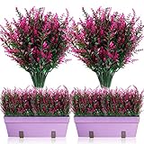 12 Bündel Künstliche Lavendel Büsche Künstliche Blumen für Outdoor Künstliche Grün Lavendel UV Beständige Pflanzen für Blumen Arrangement, Tisch Kernstück, Haus Garten Dekor (Fuchsie)