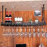 BANNAB Wein-Champagner-Glasregal,Metall/Eisen Wandbehang Weinregal Küche Lagerung Organisation Vintage Stil Decke Weinregale Metall Eisen Becherregale Bar ​Dekoration Display Rega (Black 60x35cm)