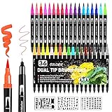 Dual Brush Pen Set 36 Farben + 3 Vorlage Filzstifte Set Dicke und Dünne Doppelfasermaler Fineliner Brush Pens Pinselstift Set Aquarell für Erwachsene und Kinder Handlettering Manga M