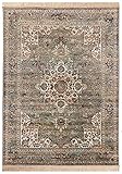 Carpeto Rugs Teppich mit Fransen Orientalisch in Grün - Wohnzimmer Schlafzimmer - Klassisch Orient Muster dicht gewebt - Kurzflor Weiche Viskose - Faser 160 x 230
