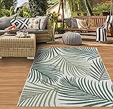 Teppich-Traum In- & Outdoor Teppich Sisal Optik Balkon Küche Wohnzimmer Terrasse Palmenzweige in grün auf sandfarbe Größe 160x220