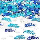 Geburtstag Konfetti, Blau HAPPY BIRTHDAY Konfetti Silber Stern Konfetti Pailletten 30g Blau Silber Tischkonfetti HAPPY BIRTHDAY Konfetti für Geburtstagsparty Dek