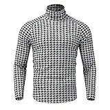 T-Shirt Bluse Herren Casual Swallow Gird Print Langarm Tops Rollkragen (M,schwarz)