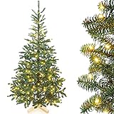 Yorbay künstlicher Weihnachtsbaum Nordmanntanne mit Beleuchtung LED Tannenbaum für Weihnachten-Dekoration, aus PE und PVC, mit Holzständer (Grün, 180cm)