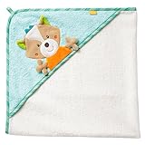 Fehn 071283 Kapuzenbadetuch Sleeping Forest – Bade-Poncho aus Baumwolle mit süßem Fuchs für Babys und Kleinkinder ab 0+ Monaten – Maße: 80 x 80