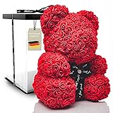 POZY® Rosenbär mit Geschenkbox - perfektes Geburtstagsgeschenk für Frauen & Männer zum Jahrestag - exklusiver Teddybär aus roten Rosen zur Hochzeit, Muttertag & Valentinstag - Geschenk für F