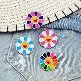 HCMA 4 Stück Bunte Blume Emaille Pin Lächeln Gesicht Sonnenblume Revers Broschen Rainbow Daisy Jacken Rucksack Abzeichen Schmuck Geschenk