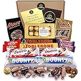 Süßigkeiten-Geschenkbox mit +20 Pralinen Ferrero Rocher, Toblerone, Kinder Bueno, Bounty Coconut, Mars, Twix und leckeren Riegeln Kit Kat und Huesitos. Originelle Geschenkbox für schw