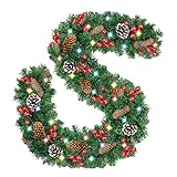 JINGYU Weihnachtsdekoration Rattan, Blumen TannengirlanLichterkette Weihnachtsdekoration mit LED-Beleuchtung, Weihnachtsdekoration für den Innen- und Außenbereich 2,7 M