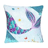 WERNNSAI Meerjungfrau Kissenbezüge - 40 x 40 cm Blau Pailletten Dekorative Kissen Fall Kissenabdeckung Kissenhülle Zierkissenbezüge für Sofa Stuhl Bett Auto (Keine Kisseneinsätze)