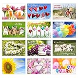 Edition Seidel Set 12 exklusive Geburtstagskarten mit Umschlag. Glückwunschkarte Grusskarte zum Geburtstag. Geburtstagskarte Karte Mann Frau (Doppelkarten/Klappkarten mit Briefumschlag)