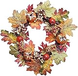 LOJALS Halloween Deko Künstliche Kürbisse Kranz Ahornblatt Beere Herbst TürKranz WandKranz ​für Haustür Halloween Thanksgiving Erntedankfest Heim Party Dek