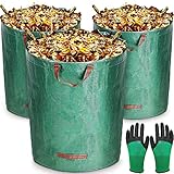 MOOING 3er Set Gartensack, 300 L Gartenabfallsack aus robustem Wasserdichtes Polypropylen-Gewebe (PP) - Selbststehend und Faltbar Laubsäcke,Abwaschbar,inkl 1 Paar G