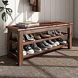 EURYTKS Retro Schuhbank, Massivholz Aufbewahrungsbank Eingang, 3-Tier Vintage Schuhregal mit Sitzgelegenheiten, Akzentmöbel für Valentinstag Weihnachten Thanksgiving Day O