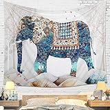 Dremisland Wandteppich Indisch Boho Psychedelic Elefant Mandala Tuch Wandtuch Tapisserie Wandbehang weiß Wandteppiche Badetuch Yoga Mat Decke Werfen (Elefant, L/148X200cm)