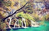 Bilderdepot24 Fototapete selbstklebend | Wasserfall im Herbst - Vintage 230x150 cm | Wandposter Tapete Motivtapete - Plitvicer S