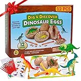 12 Stück Dinosaurier Eier Party Supplies Spielzeug, Dino Eier Dig Kit, Dino Eier Ausgraben Dinosaurier Party Favors STEM Spielzeug für Kinder im Alter von 4 5 6 + (2 Stück Tätowierungen)